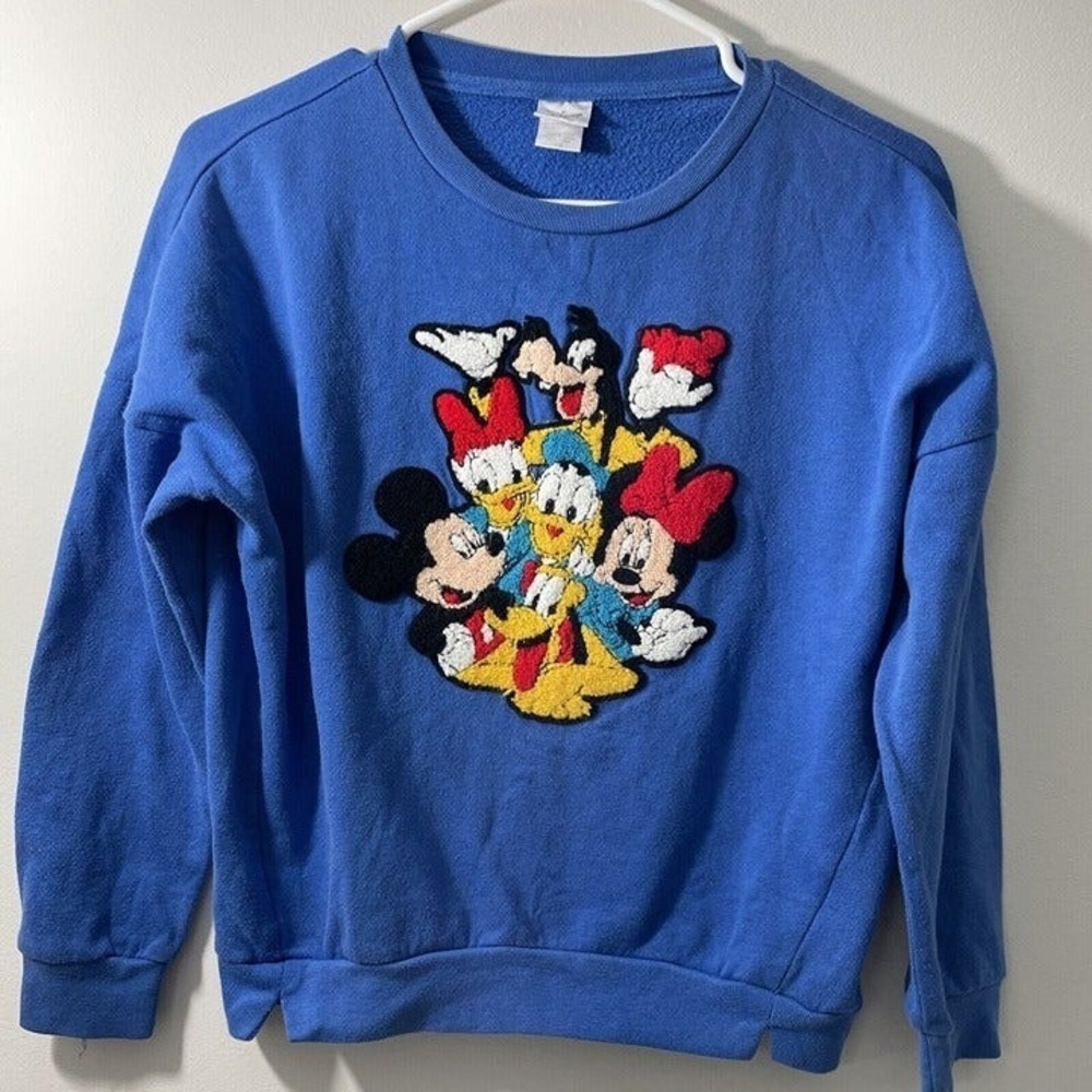 Vintage Disney Kid's Sweatshirt XS Blue Embroidered Mickey & Minnie